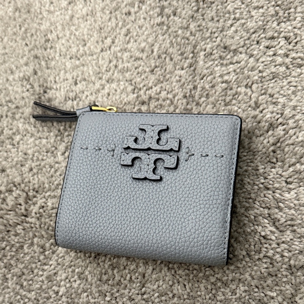 Tory Burch Blue Gray Bi-Fold Leather Wallet